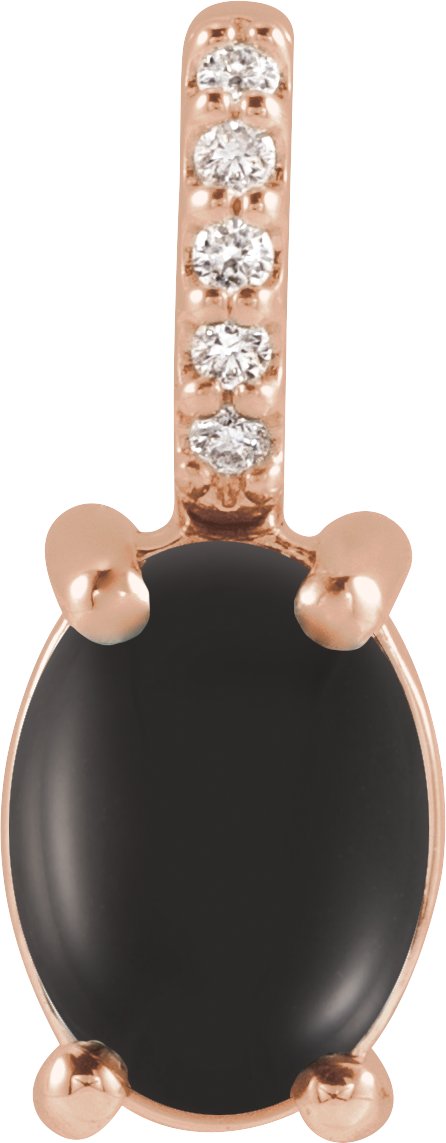 14K Gold Oval Natural Black Onyx & Natural Diamond Accented Cabochon Necklace or Pendant – 0.02 CTW - Rose Gold