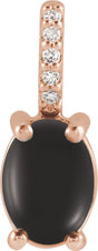 14K Gold Oval Natural Black Onyx & Natural Diamond Accented Cabochon Necklace or Pendant – 0.02 CTW - Rose Gold