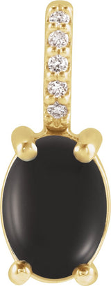 14K Gold Oval Natural Black Onyx & Natural Diamond Accented Cabochon Necklace or Pendant – 0.02 CTW - Yellow Gold