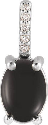 Platinum Oval Natural Black Onyx & Natural Diamond Accented Cabochon Necklace or Pendant – 0.02 CTW