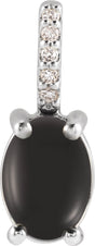 Platinum Oval Natural Black Onyx & Natural Diamond Accented Cabochon Necklace or Pendant – 0.02 CTW