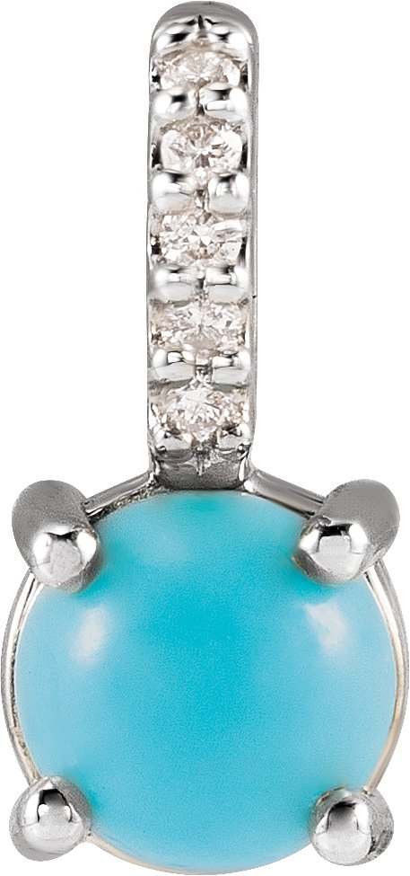 Platinum Round Natural Turquoise & Natural Diamond Accented Cabochon Pendant – 0.02 CTW