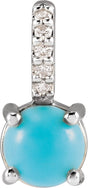 Platinum Round Natural Turquoise & Natural Diamond Accented Cabochon Pendant – 0.02 CTW