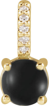 14K Gold Round Natural Black Onyx & Natural Diamond Accented Cabochon Pendant - Yellow Gold