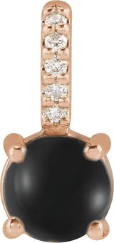 14K Gold Round Natural Onyx & Natural Diamond Accented Cabochon Pendant - Rose Gold
