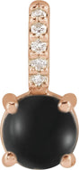 14K Gold Round Natural Onyx & Natural Diamond Accented Cabochon Pendant - Rose Gold