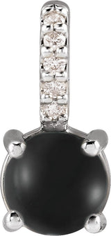 Platinum Round Natural Black Onyx & Natural Diamond Accented Cabochon Pendant