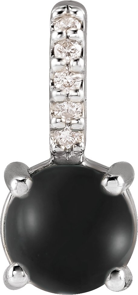 Platinum Round Natural Onyx & Natural Diamond Accented Cabochon Pendant