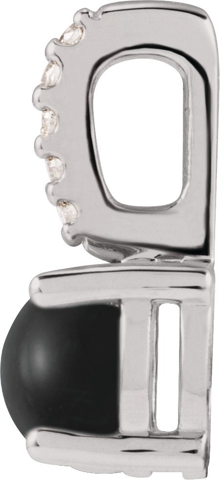 Platinum Round Natural Onyx & Natural Diamond Accented Cabochon Pendant - view 2
