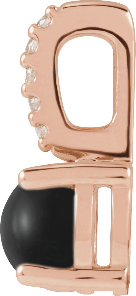 14K Gold Round Natural Black Onyx & Natural Diamond Accented Cabochon Pendant - Rose Gold - view 2