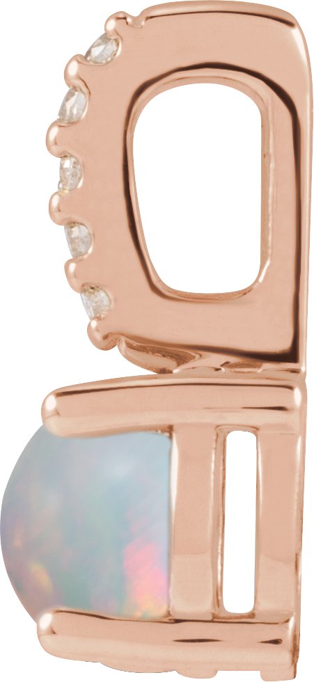 14K Gold Round Natural White Opal & Natural Diamond Accented Cabochon Pendant – 0.02 CTW - Rose Gold - view 2