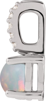 Platinum Round Natural White Opal & Natural Diamond Accented Cabochon Pendant - view 2