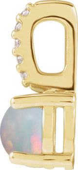 14K Gold Round Natural White Opal & Natural Diamond Accented Cabochon Pendant – 0.02 CTW - Yellow Gold - view 2