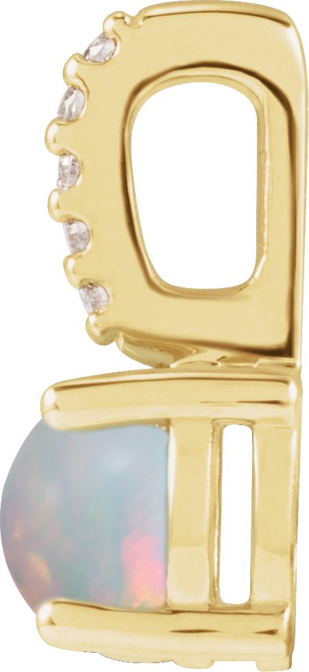 14K Gold Round Natural White Opal & Natural Diamond Accented Cabochon Pendant – 0.02 CTW - Yellow Gold - view 2