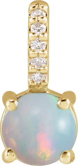 14K Gold Round Natural White Opal & Natural Diamond Accented Cabochon Pendant – 0.02 CTW - Yellow Gold