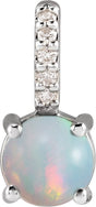 Platinum Round Natural White Opal & Natural Diamond Accented Cabochon Pendant