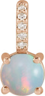 14K Gold Round Natural White Opal & Natural Diamond Accented Cabochon Pendant – 0.02 CTW - Rose Gold