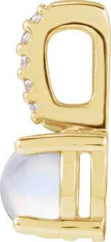 14K Gold Round Natural Rainbow Moonstone & Natural Diamond Accented Cabochon Pendant – 0.02 CTW - Yellow Gold - view 2