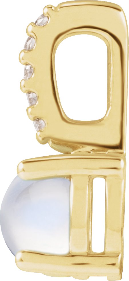 14K Gold Round Natural Rainbow Moonstone & Natural Diamond Accented Cabochon Pendant – 0.02 CTW - Yellow Gold - view 2