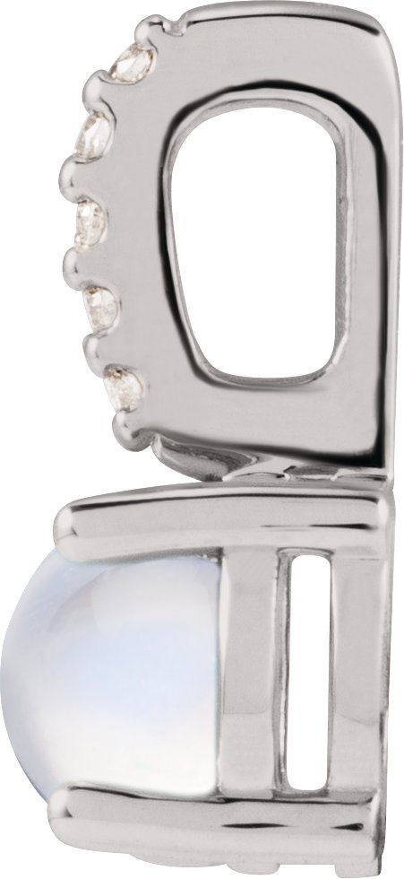 Platinum Round Natural Rainbow Moonstone & Natural Diamond Accented Cabochon Pendant – 0.02 CTW - view 2