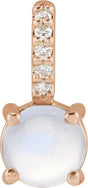 14K Gold Round Natural Rainbow Moonstone & Natural Diamond Accented Cabochon Pendant – 0.02 CTW - Rose Gold