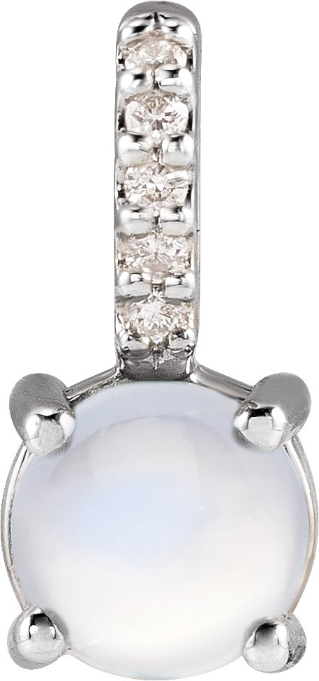 Platinum Round Natural Rainbow Moonstone & Natural Diamond Accented Cabochon Pendant – 0.02 CTW