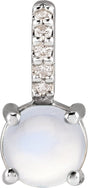 Platinum Round Natural Rainbow Moonstone & Natural Diamond Accented Cabochon Pendant – 0.02 CTW