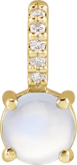 14K Gold Round Natural Rainbow Moonstone & Natural Diamond Accented Cabochon Pendant – 0.02 CTW - Yellow Gold
