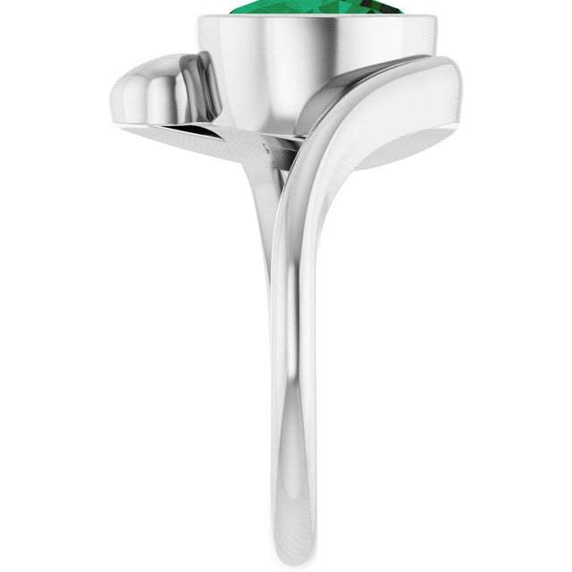 14K Gold Oval Lab-Grown Emerald Solitaire Ring - White Gold - view 4