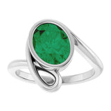 14K Gold Oval Lab-Grown Emerald Solitaire Ring - White Gold - view 3
