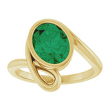 14K Gold Oval Lab-Grown Emerald Solitaire Ring - Yellow Gold - view 3