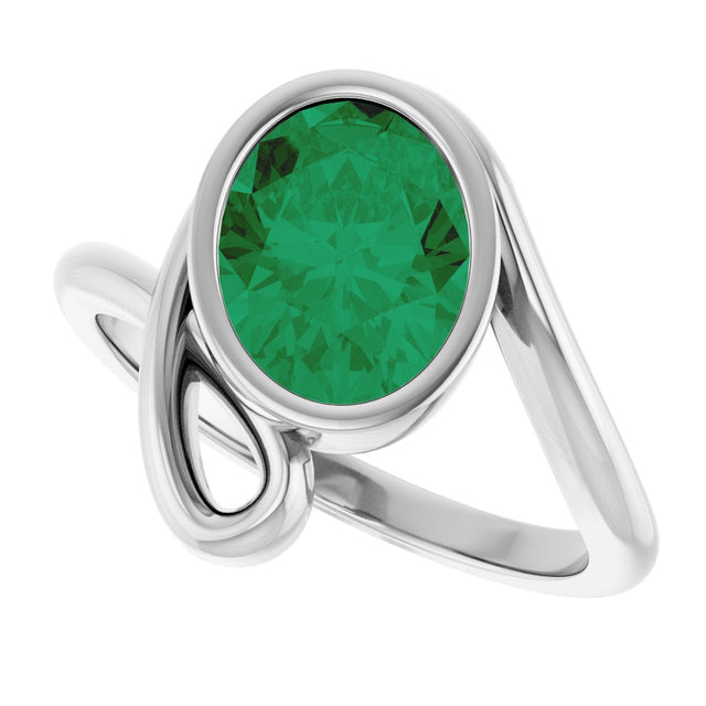 14K Gold Oval Lab-Grown Emerald Solitaire Ring - White Gold - view 5