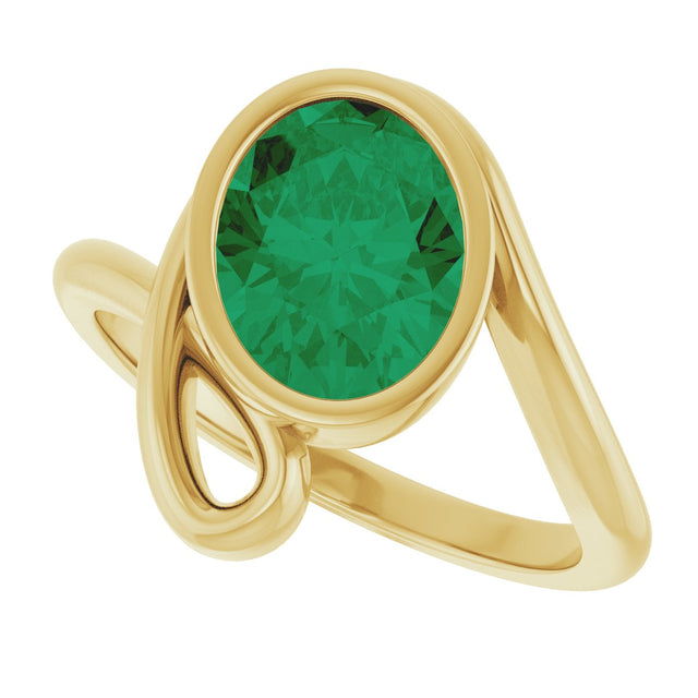 14K Gold Oval Lab-Grown Emerald Solitaire Ring - Yellow Gold - view 5
