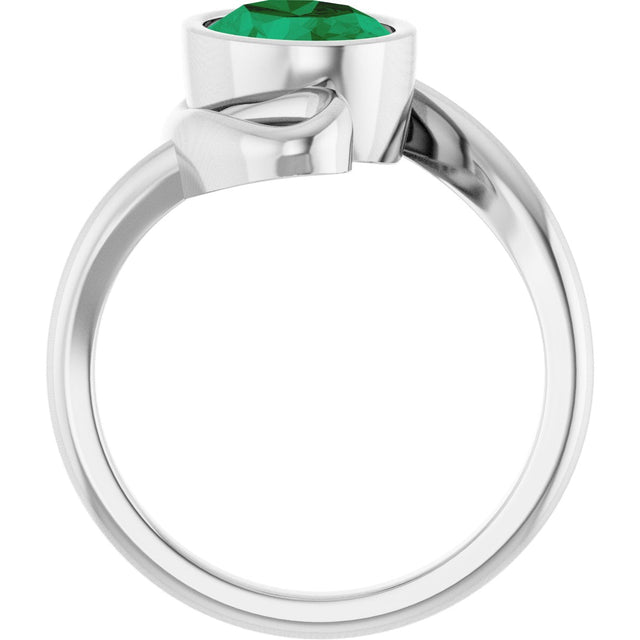 14K Gold Oval Lab-Grown Emerald Solitaire Ring - White Gold - view 2