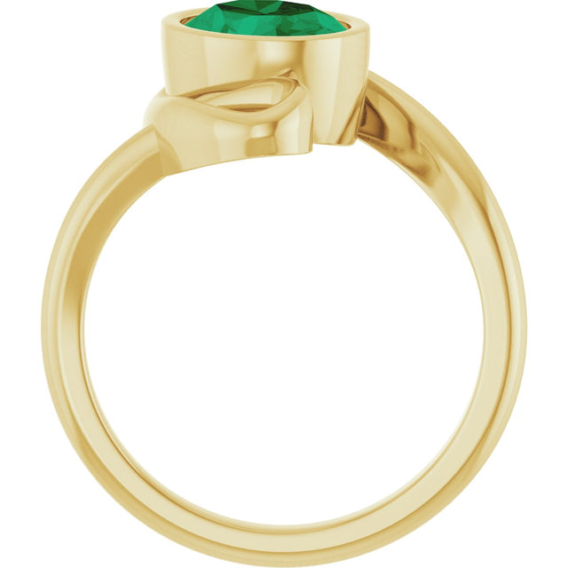 14K Gold Oval Lab-Grown Emerald Solitaire Ring - Yellow Gold - view 2