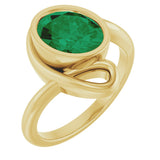 14K Gold Oval Lab-Grown Emerald Solitaire Ring - Yellow Gold