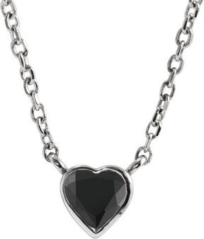 Platinum Natural Black Onyx Heart Bezel-Set Necklace