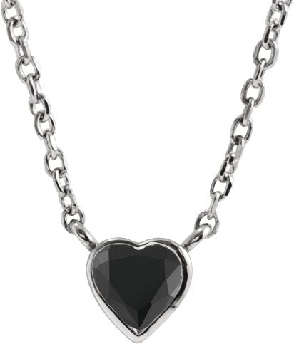 Platinum Natural Black Onyx Heart Bezel-Set Necklace