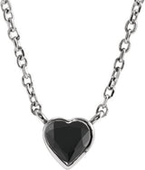 14K Gold Natural Black Onyx Heart Bezel-Set Necklace - White Gold
