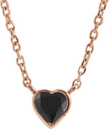 14K Gold Natural Black Onyx Heart Bezel-Set Necklace - Rose Gold