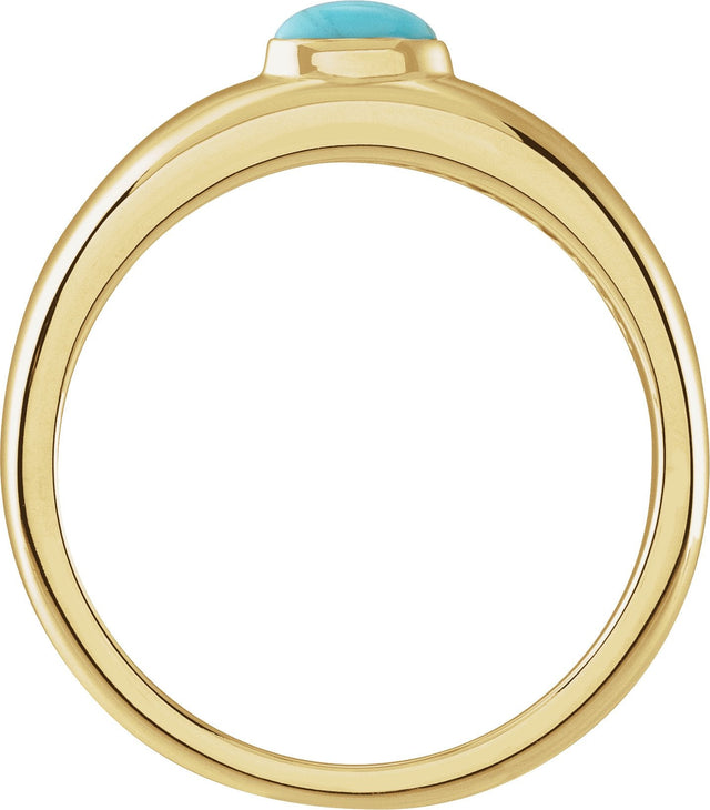 14K Gold Oval Natural Turquoise Cabochon Ring – 5-7mm Stones - Yellow Gold - view 2