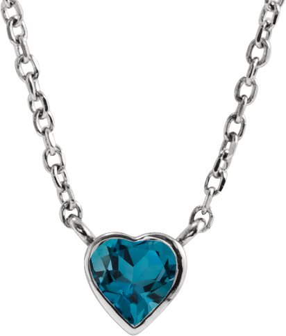 Platinum Natural London Blue Topaz Heart Bezel-Set Necklace