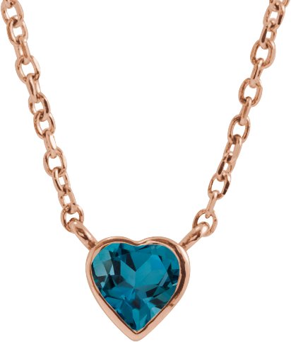 14K Gold Natural London Blue Topaz Heart Bezel-Set Necklace - Rose Gold