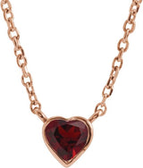 14K Gold Natural Mozambique Garnet Heart Bezel-Set Necklace - Rose Gold