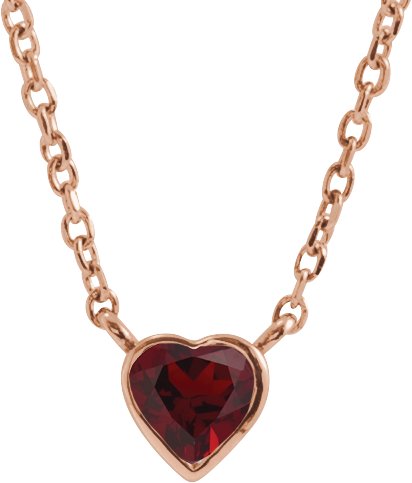 14K Gold Natural Mozambique Garnet Heart Bezel-Set Necklace - Rose Gold