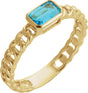 14K Gold Emerald Natural Sky Blue Topaz Solitaire Ring - Yellow Gold