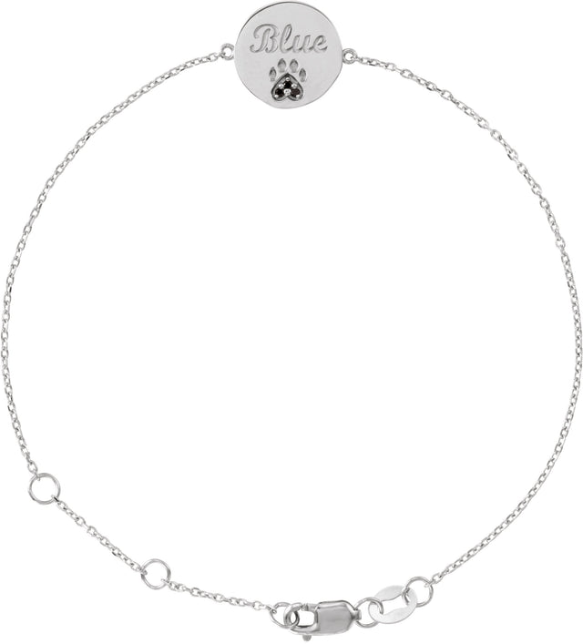 14K Gold Round Natural Black Spinel Engravable Paw Print Bracelet - White Gold - view 3