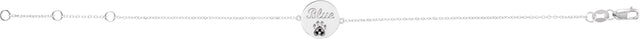 14K Gold Round Natural Black Spinel Engravable Paw Print Bracelet - White Gold - view 2