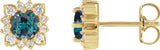 14K Gold Lab-Grown Alexandrite & Natural Diamond Round Halo-Style Earrings - Yellow Gold