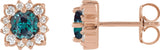 14K Gold Lab-Grown Alexandrite & Natural Diamond Round Halo-Style Earrings - Rose Gold